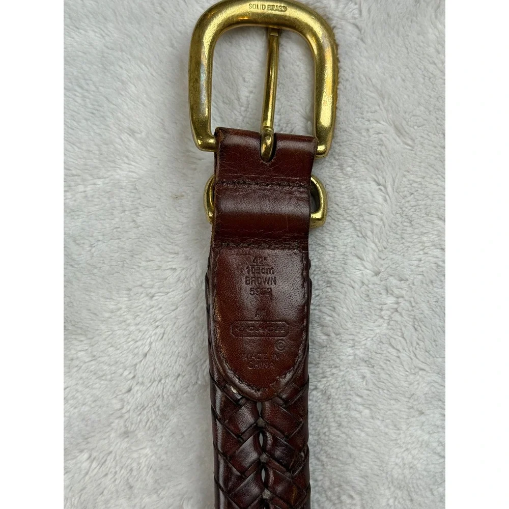 Coach Mens Brown Braided Leather Belt Solid Brass Buckle 42 in‎ Waist